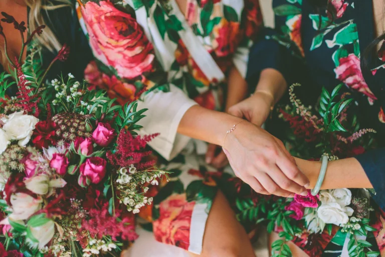 Jewellery wedding bracelet on woman in flowers dress
