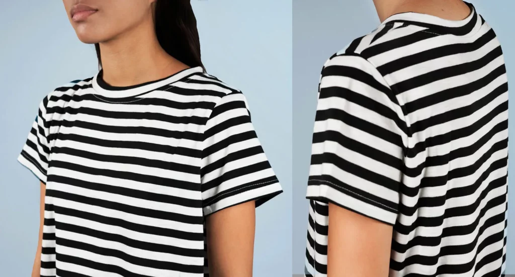 woman wearing t-shirt with white and black stripes